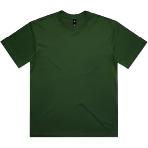 A plain green T-shirt with a round neckline and short sleeves, featuring a brand logo at the collar.