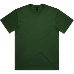 A green Box Tee with a relaxed fit, featuring short sleeves and a simple design. It has a label on the inside.