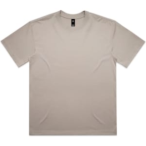 A light beige T-shirt with a classic crew neckline and a branding label on the neckline.