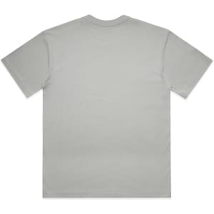 A grey T-shirt featuring a plain back and short sleeves. The shirt includes a logo on the side.