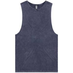 A stone wash navy tank top with a sleeveless design and contrast stitching. It features a brand logo.
