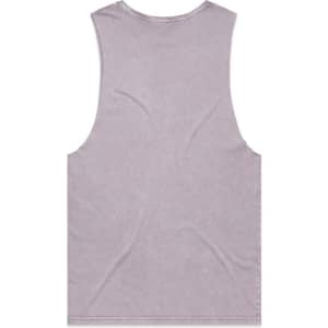 A stone wash purple tank top with a sleeveless design and a logo. Features a relaxed fit and soft fabric texture.