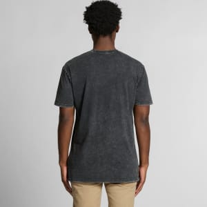 A black stone wash t-shirt with a relaxed fit, featuring a branded logo on the back.