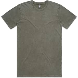 A green stone wash T-shirt with a classic crew neck and short sleeves, featuring a subtle logo.