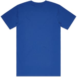 A blue Block Tubular Tee, featuring short sleeves and a plain back design, with a logo displayed.
