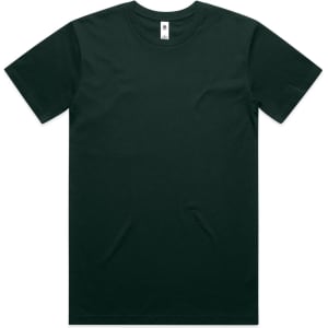 A dark green t-shirt with short sleeves and a small logo on the collar.