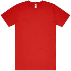 A red Block Tee with a simple design and a discreet logo on the label.
