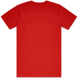A red Block Tubular Tee featuring a plain back and a logo on the front.