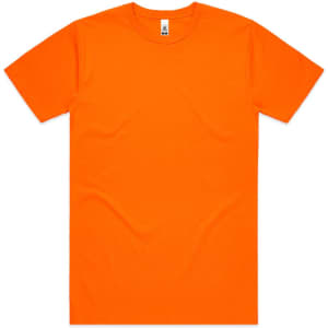 An orange work t-shirt featuring a logo, designed for safety and visibility.