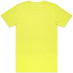 A bright yellow work t-shirt with a plain back design and a logo at the neck.