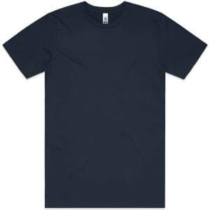 A dark navy blue t-shirt with a classic crew neck design and short sleeves, featuring a small logo.