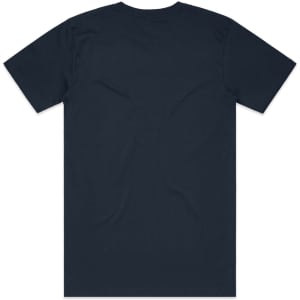 A navy blue Block Tubular Tee featuring a plain back and a branding logo on the lower side.
