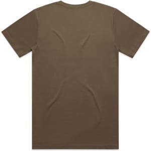 A brown Block Tubular Tee featuring short sleeves and a plain back, with a logo on the label.