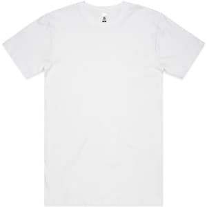 A white Block Tubular Tee with a simple design and a branding label on the neckline.