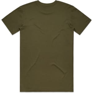 A green Basic Tee t-shirt with a classic crew neck and short sleeves, featuring a plain back design and a logo.