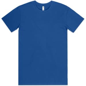 A blue Basic Tee featuring a crew neck and short sleeves. The shirt has a logo on the label.