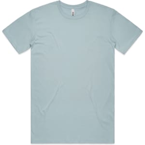 A light blue basic t-shirt with a round neck, short sleeves, and a branding label inside.