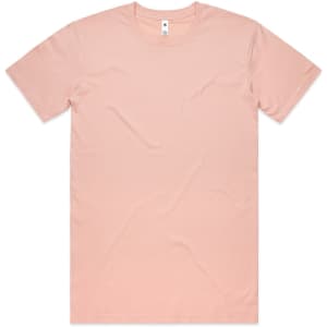 A light pink basic t-shirt with short sleeves and a round neckline, featuring a small logo.