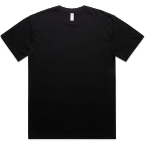 A black oversized tee featuring a crew neckline and short sleeves, with a simple design and a logo.