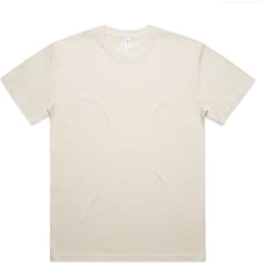An oversized tee in a light beige colour, featuring a round neck and short sleeves. It has a logo tag inside.