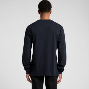 A long-sleeve t-shirt in navy blue with a plain back view and subtle branding.