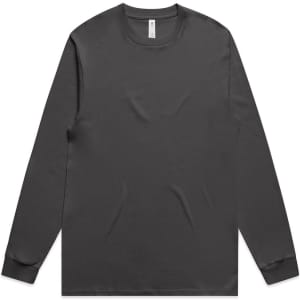 A long-sleeve t-shirt in a dark grey colour, featuring a simple design and a branded logo.