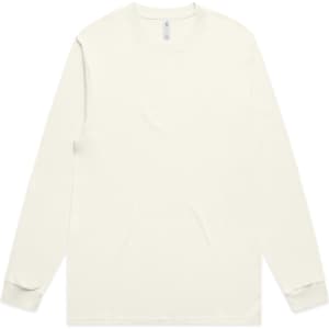 A long-sleeve T-shirt in a light cream colour, featuring a subtle logo branding on the front.