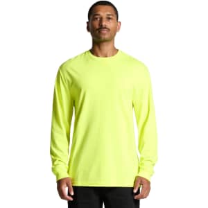 A long-sleeve t-shirt in high-visibility yellow with a logo or branding. Suitable for workwear.