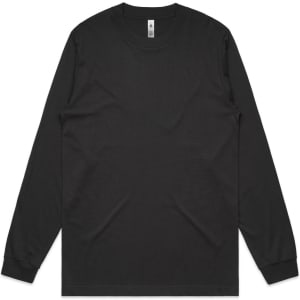 A black long-sleeve t-shirt featuring a crew neckline and fitted cuffs, with a logo on the label.