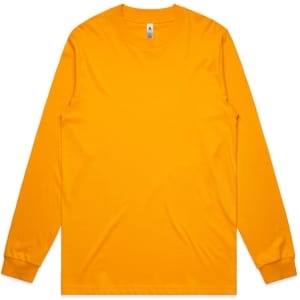 A long-sleeve T-shirt in bright yellow with a round neck and fitted cuffs. Features a logo.