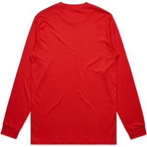 A red long-sleeve T-shirt displayed from the back, featuring a plain design and fitted sleeves.