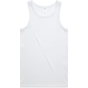 A white organic rib singlet featuring a classic tank top design and a logo.
