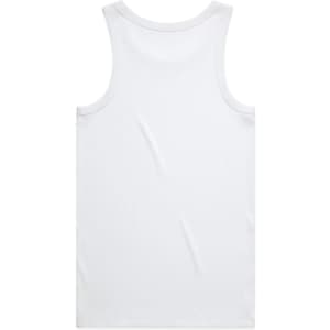 A plain white organic rib singlet with a simple design and a logo on the back.
