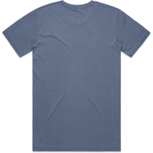 A faded blue T-shirt with a simple design and no visible branding. The back view reveals a relaxed fit and short sleeves.