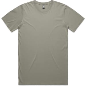 A light green t-shirt with short sleeves and a round neckline, featuring a logo on the label.