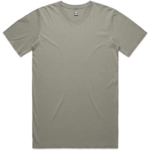 A light olive green T-shirt featuring a round neck and short sleeves, with a logo at the neckline.