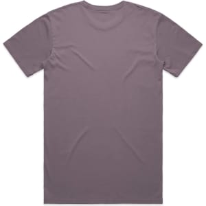 A faded grey t-shirt featuring a crew neck and short sleeves. The back view reveals a simple design with no graphics.
