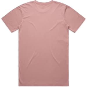 A faded pink t-shirt with a plain back and a logo.
