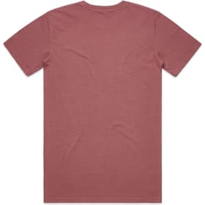 A maroon T-shirt with a simple design and no visible branding, featuring a relaxed fit.
