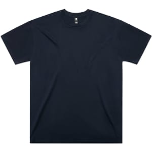 A classic oversized tee in black, featuring a round neckline and short sleeves. It has a logo on the tag.