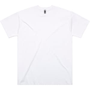 A white oversized t-shirt with a tag and no visible designs or logos.