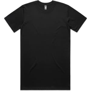 A black classic t-shirt with short sleeves and a logo on the neckline.