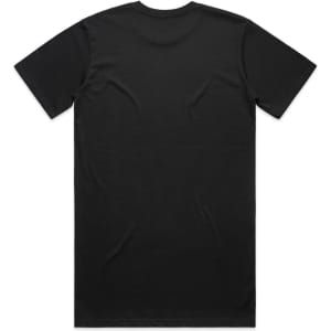 A black Classic Plus Tee with a simple design and a logo on the back, ideal for casual wear.