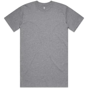 A grey Classic Plus Tee with short sleeves and a round neckline, featuring a logo on the label.