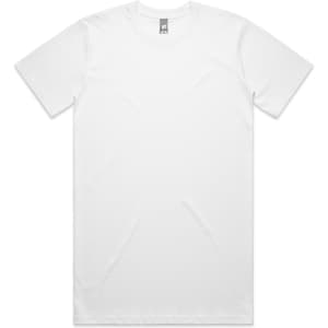 A white Classic Plus Tee [+5cm] t-shirt with a round neck and short sleeves, featuring a logo at the neck.