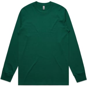 A long-sleeve T-shirt in a deep green colour, featuring a branding logo.