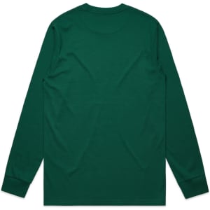 A green long-sleeve T-shirt featuring a plain back and fitted cuffs. Includes a logo on the neck.
