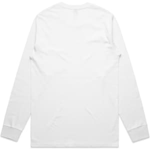 A white long-sleeve T-shirt with a simple design and no visible branding or logos.