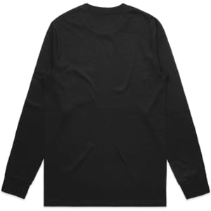 A long-sleeve black T-shirt with a plain back and no visible print or design. Features a logo on the back.