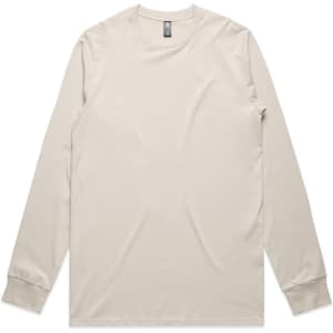 A classic long sleeve tee in a light beige colour, featuring a simple design and a logo.